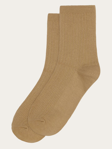 KnowledgeCotton Apparel - WMN 1-pack Cable structure socks - GOTS/Vegan Socks 1336 Kelp melange