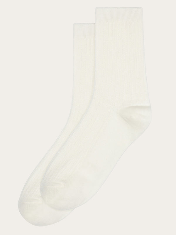 KnowledgeCotton Apparel - WMN 1-pack Cable structure socks - GOTS/Vegan Socks 1348 Buttercream