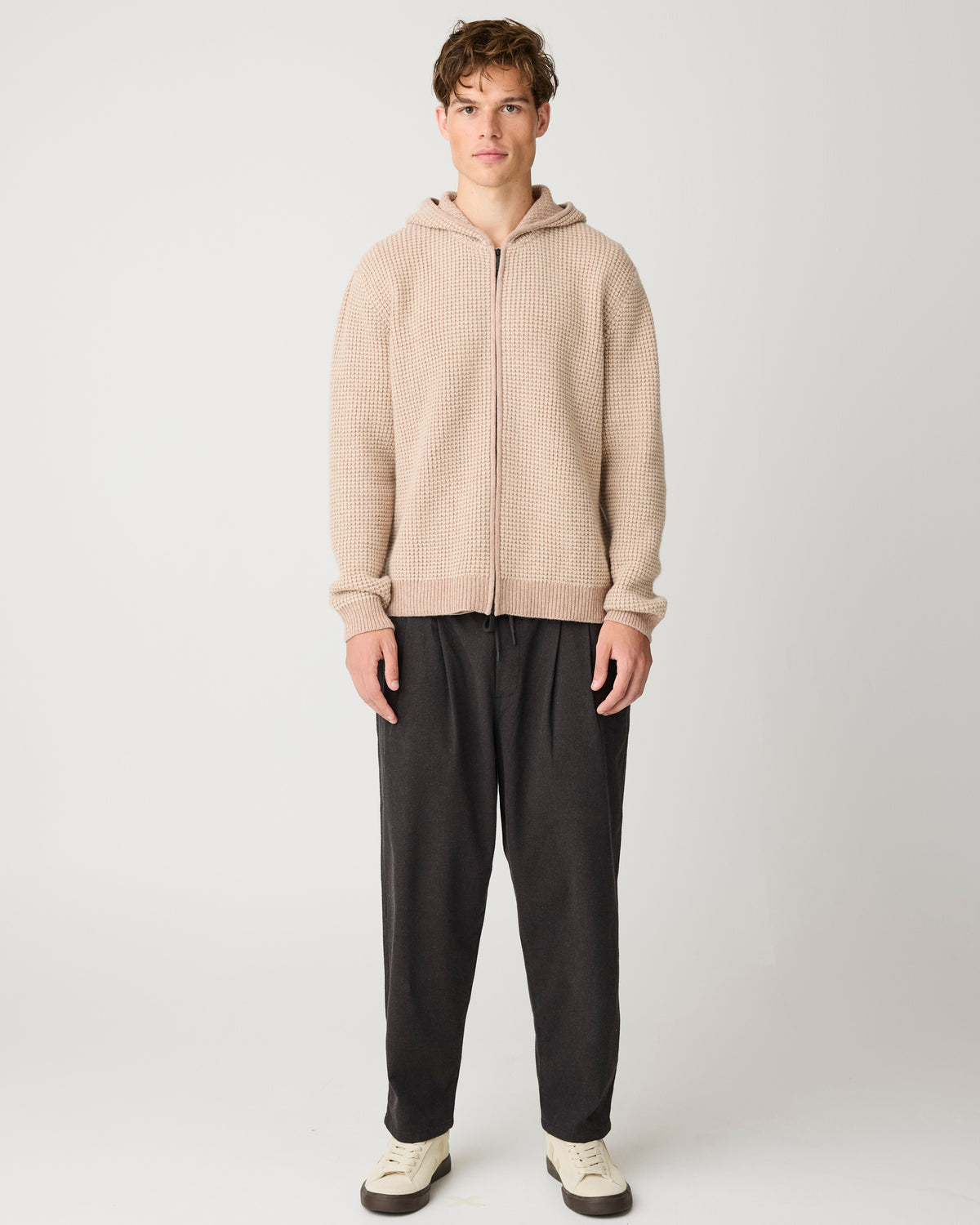 Lambswool zip hoodie - Kelp melange
