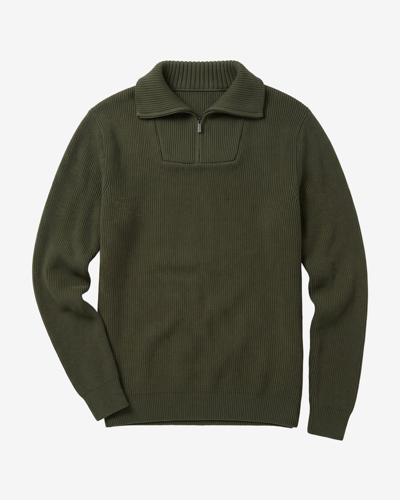 KnowledgeCotton Apparel - MEN 1/2 neck zip merino wool rib knit Knits 1068 Burned Olive