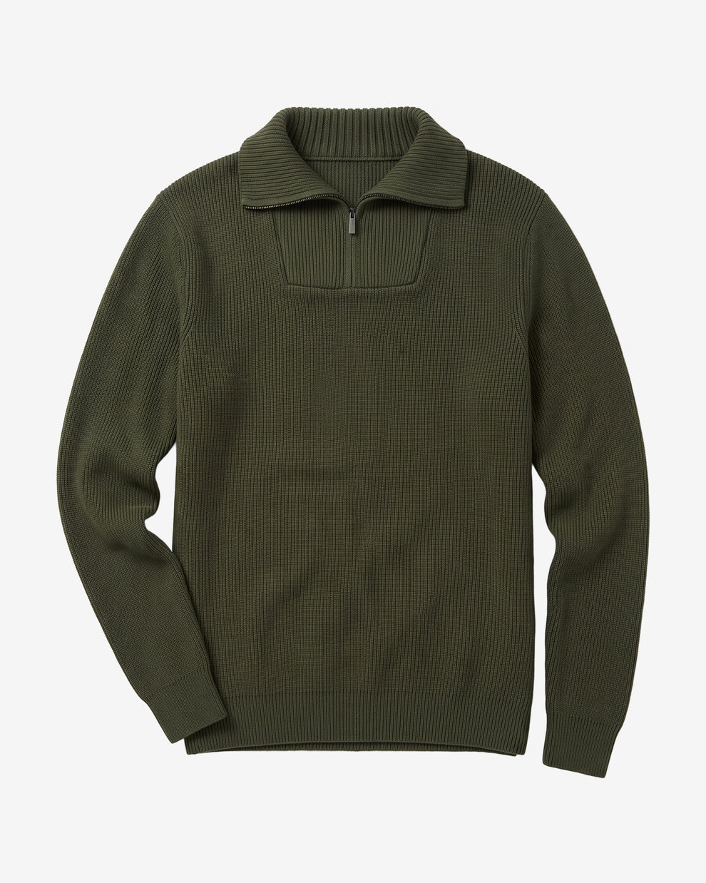 KnowledgeCotton Apparel - MEN 1/2 neck zip merino wool rib knit Knits 1068 Burned Olive