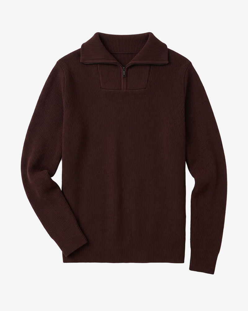 KnowledgeCotton Apparel - MEN 1/2 neck zip merino wool rib knit Knits 1487 Chocolate Torte