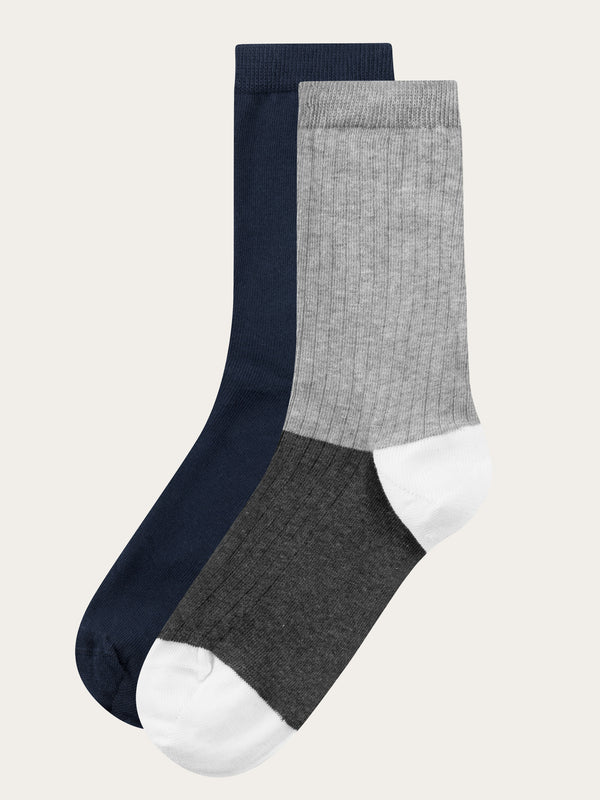 KnowledgeCotton Apparel - MEN 2-pack striped sock Socks 8031 Grey stripe