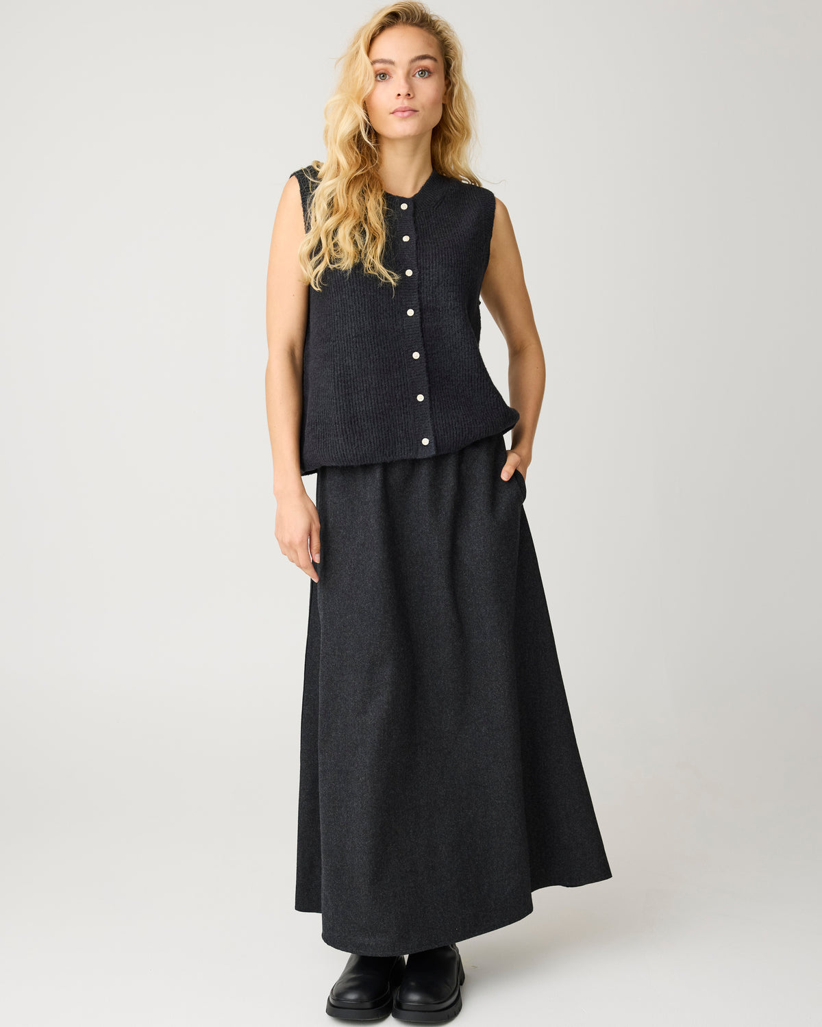 Wool canvas skirt - Dark Grey Melange