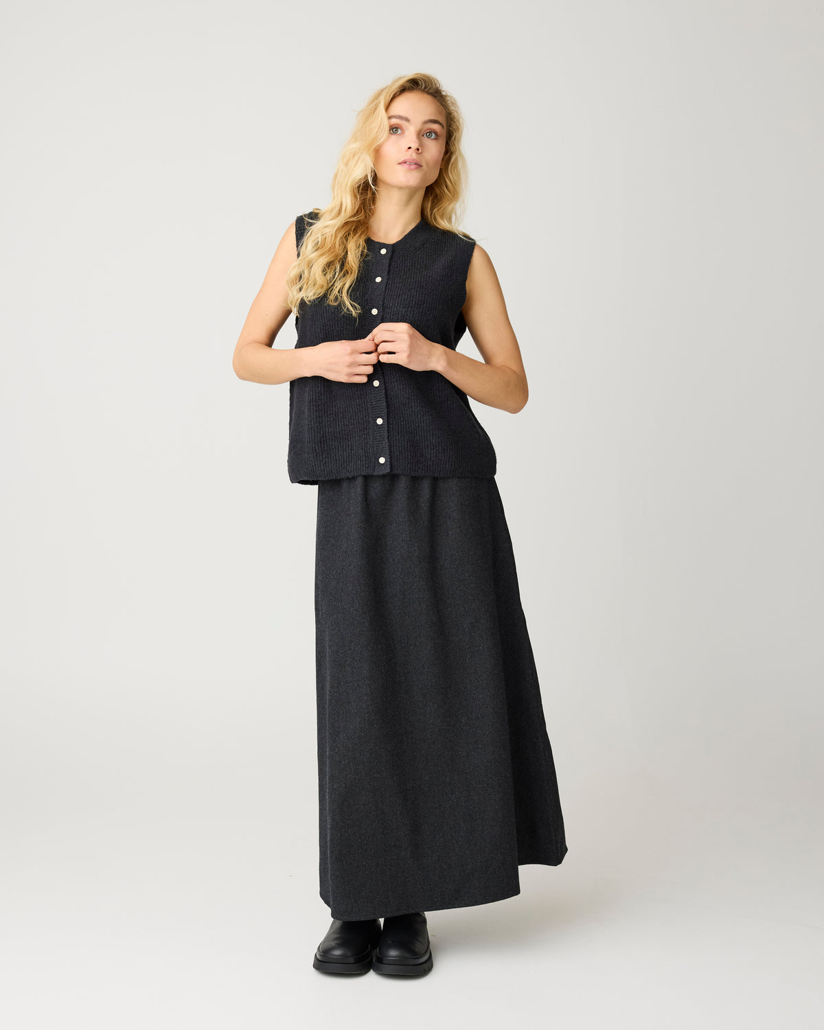 Wool canvas skirt - Dark Grey Melange
