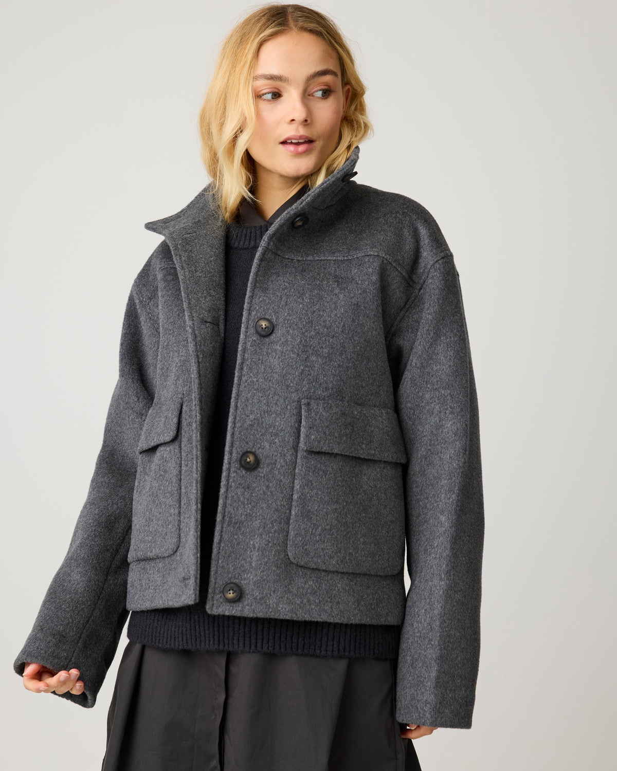 Short wool jacket - Dark Grey Melange