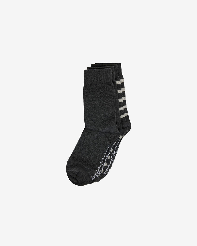 KnowledgeCotton Apparel - UNI 2 pack classic stripe socks Socks 1073 Dark Grey Melange