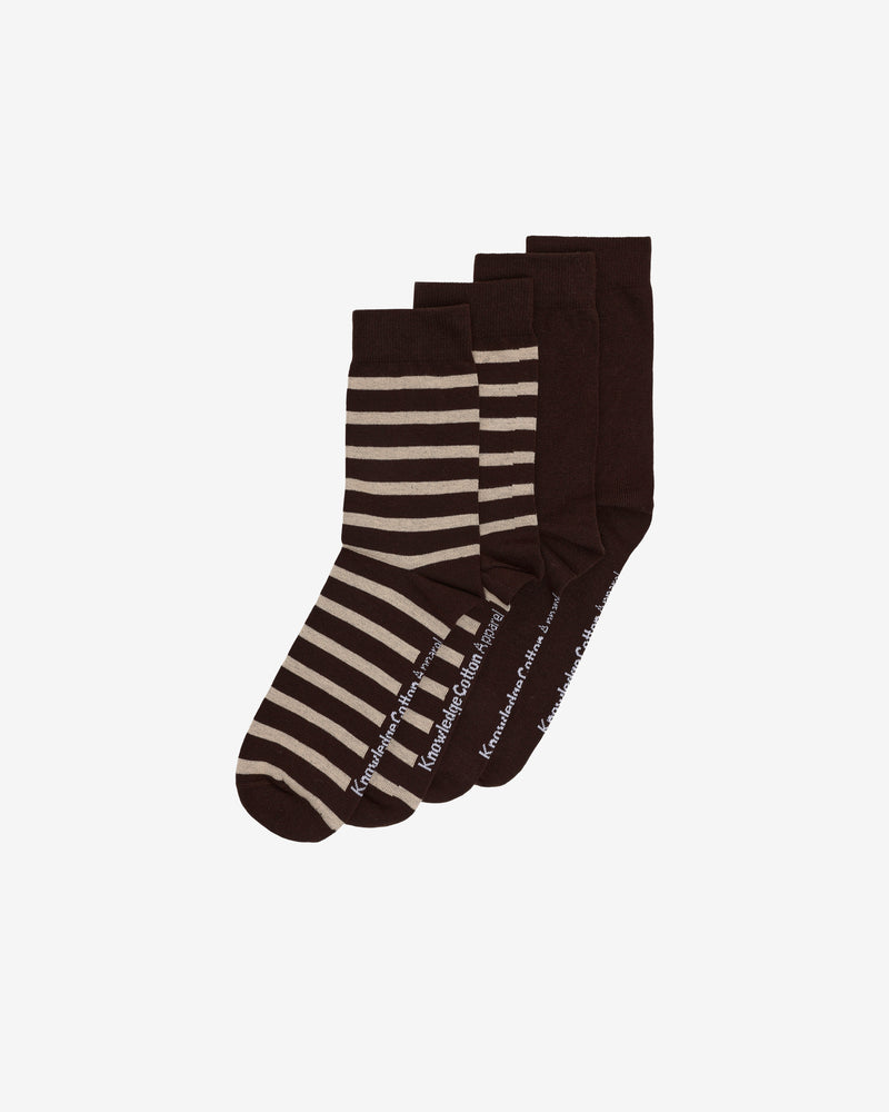 KnowledgeCotton Apparel - UNI 2 pack classic stripe socks Socks 1487 Chocolate Torte