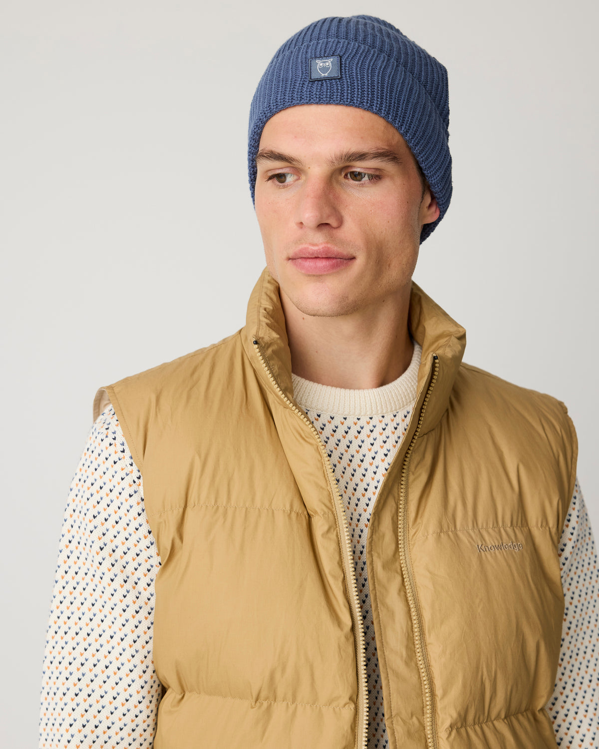 Rib badge beanie - Vintage Indigo