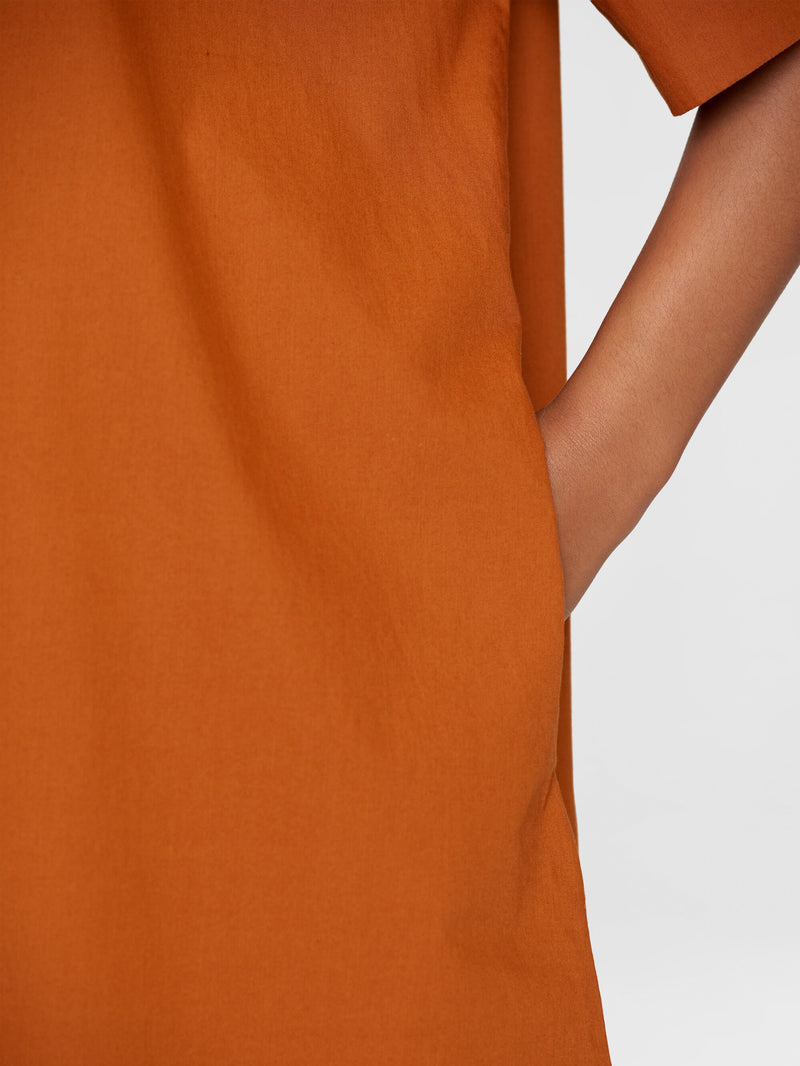 KnowledgeCotton Apparel - WMN A-shape short sleeved poplin shirt dress - GOTS/Vegan Dresses 1438 Leather Brown