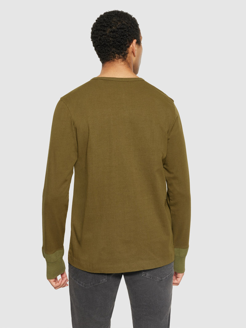 KnowledgeCotton Apparel - MEN BO long sleeve henley - Regenerative Organic Certified™ - GOTS/Vegan Henleys 1100 Dark Olive