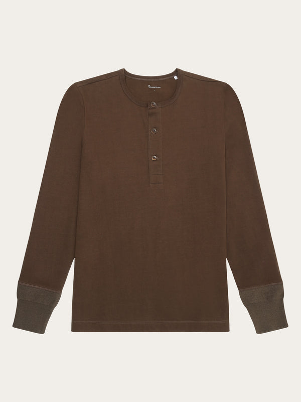 KnowledgeCotton Apparel - MEN BO long sleeve henley - Regenerative Organic Certified™ - GOTS/Vegan Henleys 1243 Demitasse (brown)