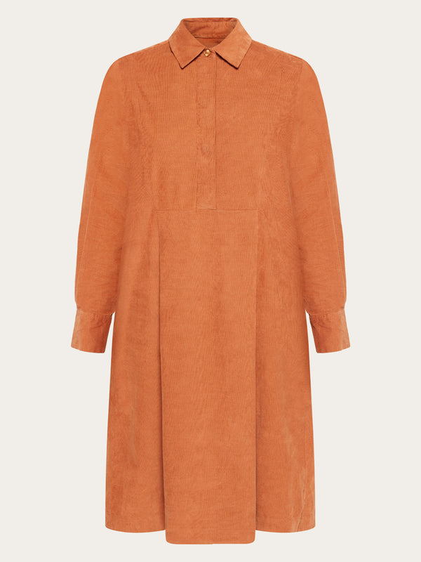 KnowledgeCotton Apparel - WMN Baby corduroy mid length shirt dress - GOTS/Vegan Dresses 1426 Mocha Bisque
