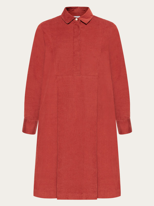 KnowledgeCotton Apparel - WMN Baby corduroy mid length shirt dress - GOTS/Vegan Dresses 1478 Fired Brick