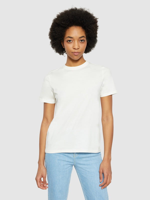 KnowledgeCotton Apparel - WMN Basic pima cotton t-shirt - GOTS/Vegan T-shirts 1387 Egret