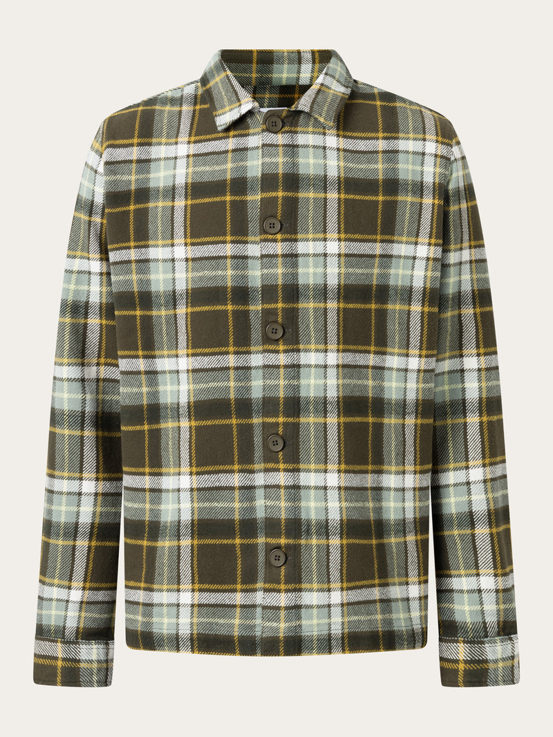 KnowledgeCotton Apparel - MEN Big checked heavy flannel overshirt Overshirts 7023 Green check