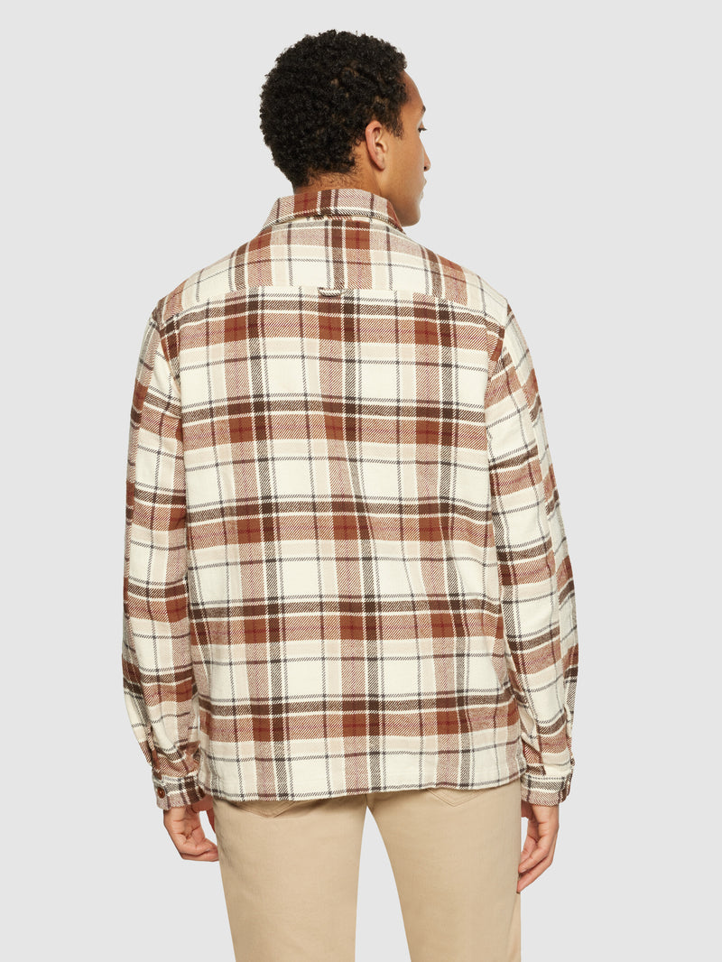 KnowledgeCotton Apparel - MEN Big checked heavy flannel overshirt Overshirts 7030 Beige check