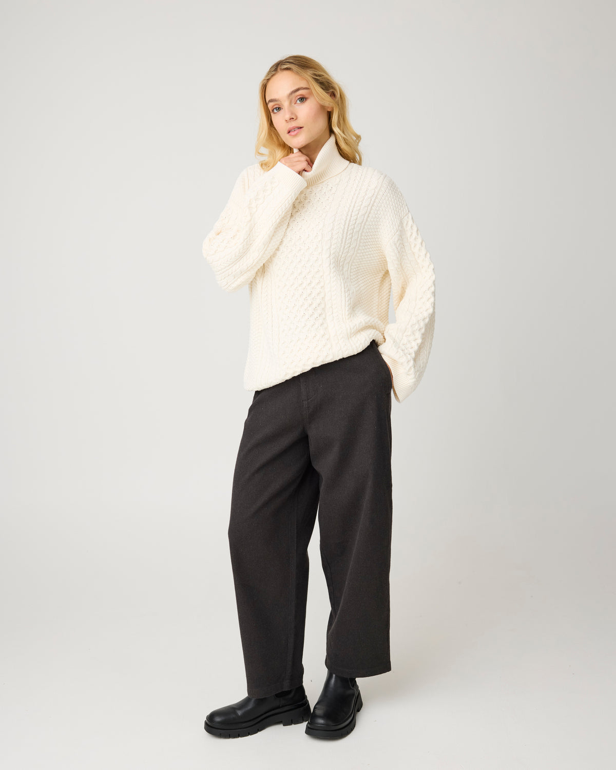 KnowledgeCotton Apparel - WMN Bloom barrel flannel pants Pants 1487 Chocolate Torte