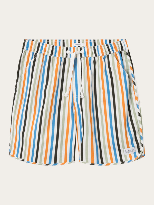 KnowledgeCotton Apparel - MEN Boardwalk shorts with elastic waist striped Swimshorts 8006 Multi color