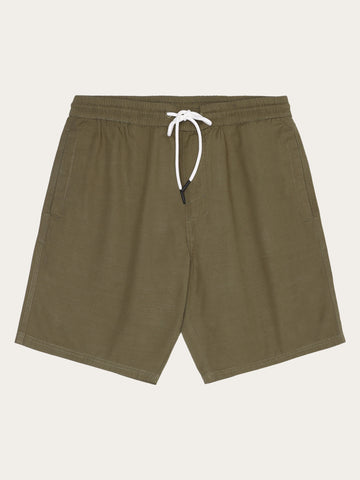 KnowledgeCotton Apparel - MEN Boardwalk slub shorts with elastic waist - GOTS/Vegan Shorts 1068 Burned Olive