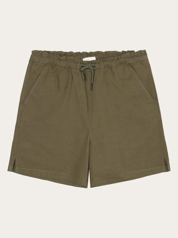 KnowledgeCotton Apparel - WMN Boardwalk slub shorts with elastic waist - GOTS/Vegan Shorts 1068 Burned Olive