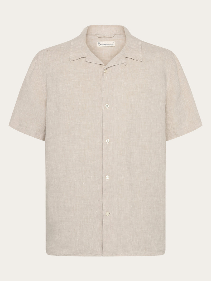 KnowledgeCotton Apparel - MEN Box fit short sleeved linen shirt Shirts 1449 Yarndyed - Light feather gray