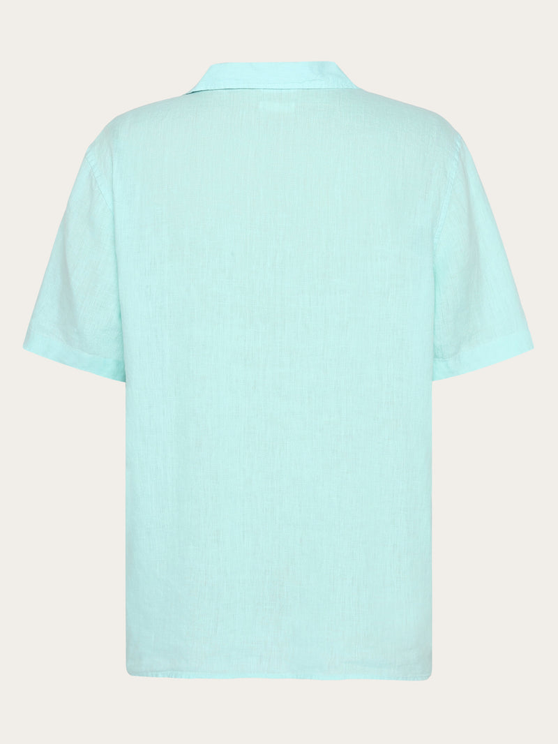 KnowledgeCotton Apparel - MEN Box fit short sleeved linen shirt Shirts 1480 Aqua-Esque