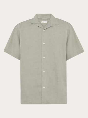 KnowledgeCotton Apparel - MEN Box fit short sleeved linen shirt Shirts 1498 Twill - Yarndyed