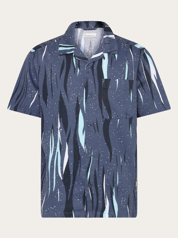 KnowledgeCotton Apparel - MEN Box short sleeve Northern Lights shirt - GOTS/Vegan Shirts 9921 Blue