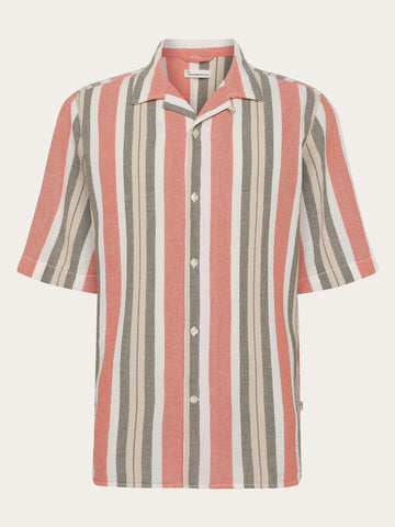 KnowledgeCotton Apparel - MEN Box short sleeve striped cotton shirt GOTS/Vegan Shirts 8023 Green stripe