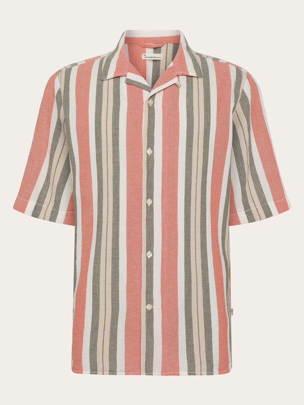 KnowledgeCotton Apparel - MEN Box short sleeve striped cotton shirt GOTS/Vegan Shirts 8023 Green stripe