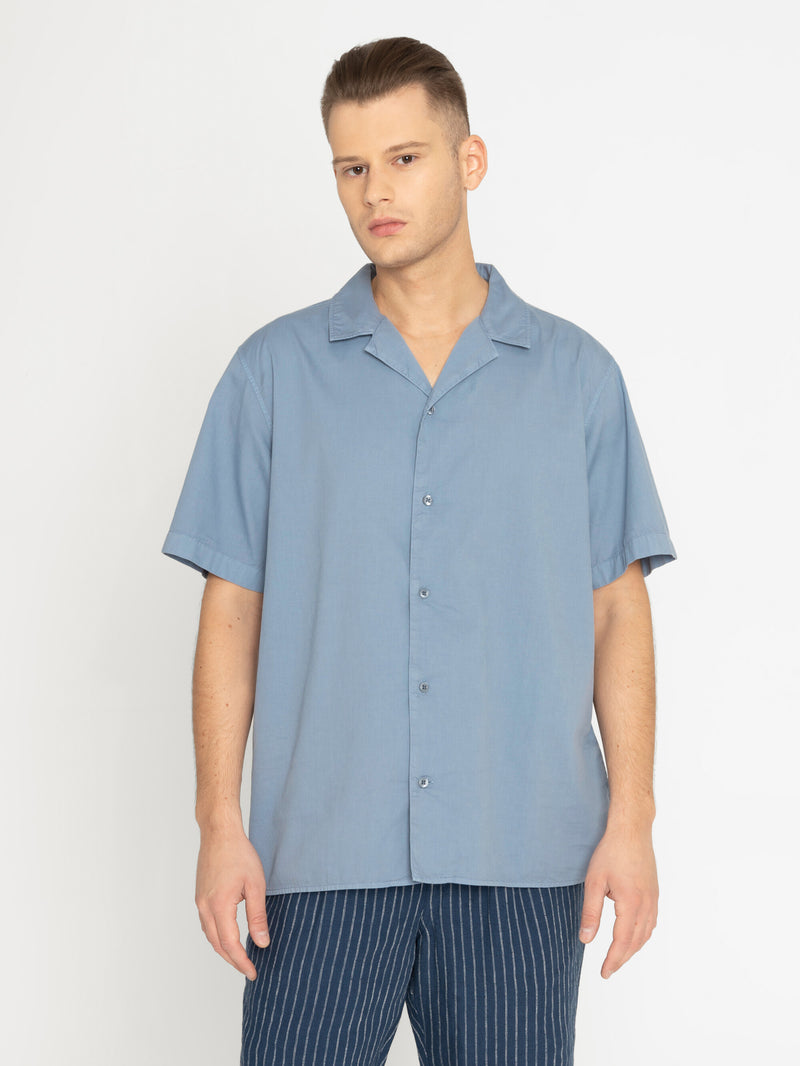 KnowledgeCotton Apparel - MEN Boxed fit cord look short sleeve shirt Shirts 1322 Asley Blue
