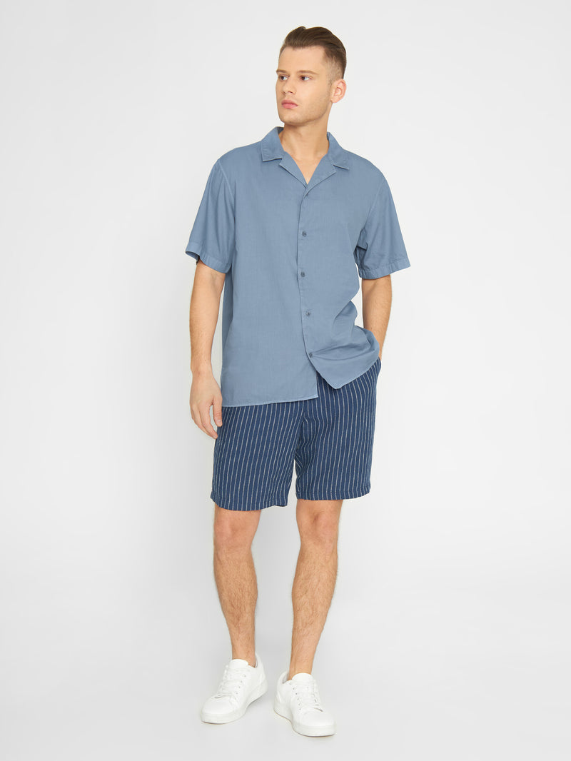 KnowledgeCotton Apparel - MEN Boxed fit cord look short sleeve shirt Shirts 1322 Asley Blue
