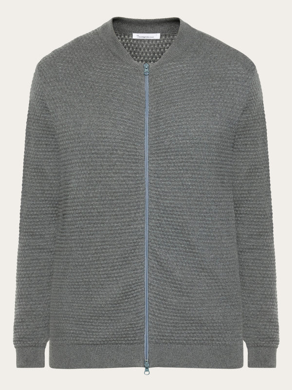 KnowledgeCotton Apparel - MEN Bubble knit cardigan - Regenerative Organic Certified® - GOTS/Vegan Knits 1073 Dark Grey Melange