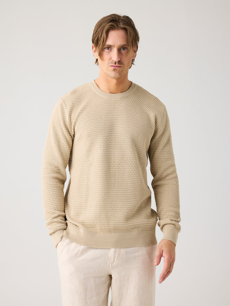 KnowledgeCotton Apparel - MEN Bubble knit crew neck Knits 1228 Light feather gray