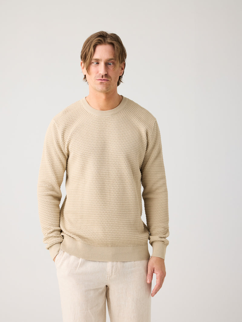 KnowledgeCotton Apparel - MEN Bubble knit crew neck Knits 1228 Light feather gray