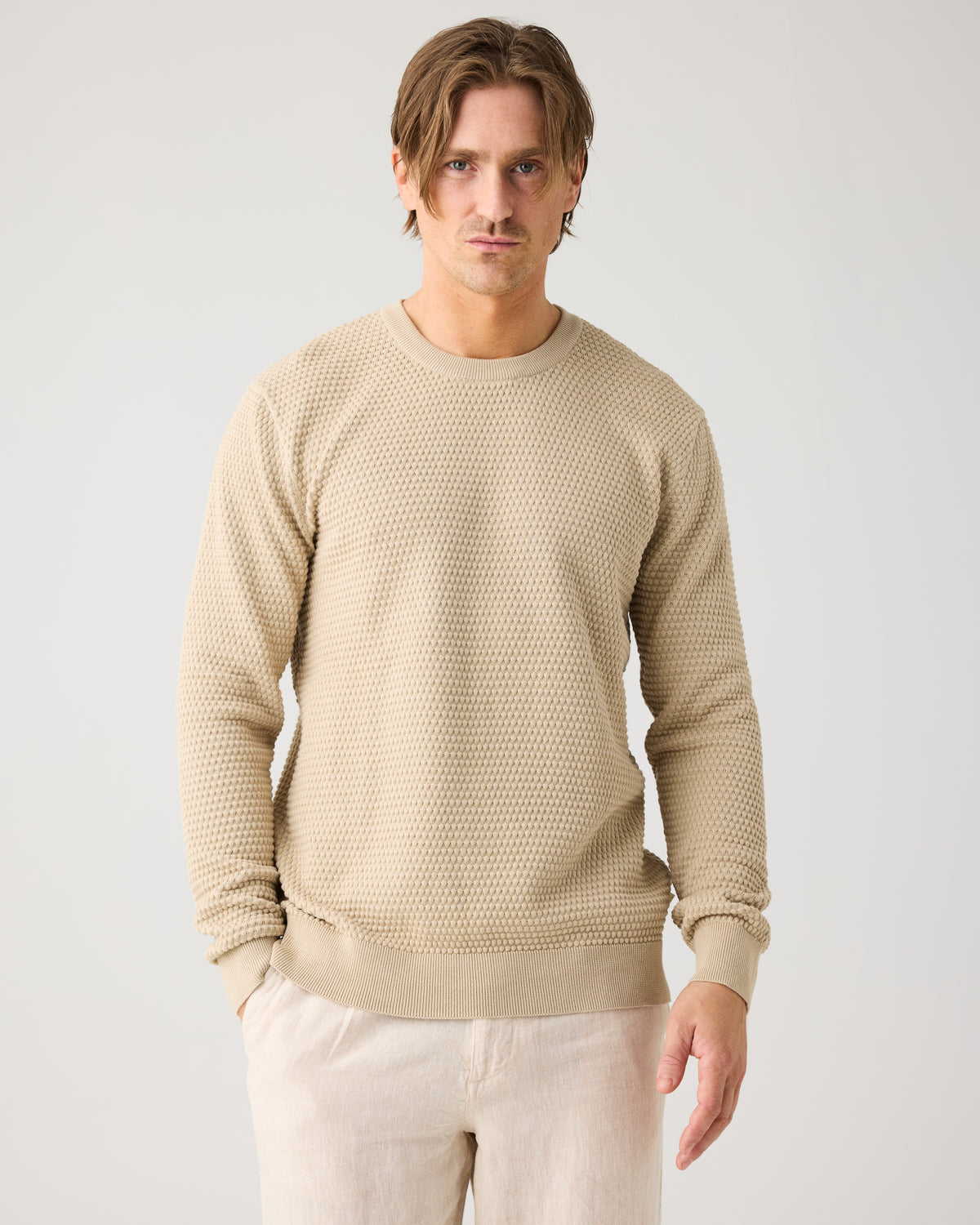 KnowledgeCotton Apparel - MEN Bubble knit crew neck Knits 1228 Light feather gray
