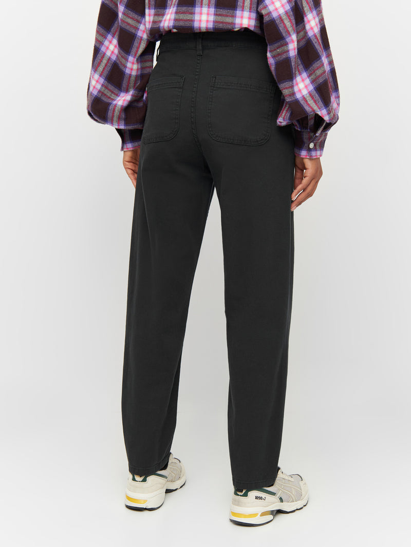 KnowledgeCotton Apparel - WMN CALLA tapered mid-rise canvas workwear pants Pants 1300 Black Jet