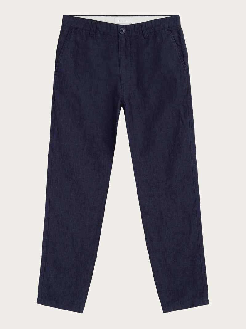 KnowledgeCotton Apparel - MEN CHUCK regular linen pants - GOTS/Vegan Pants 1450 Yarndyed - Total Eclipse