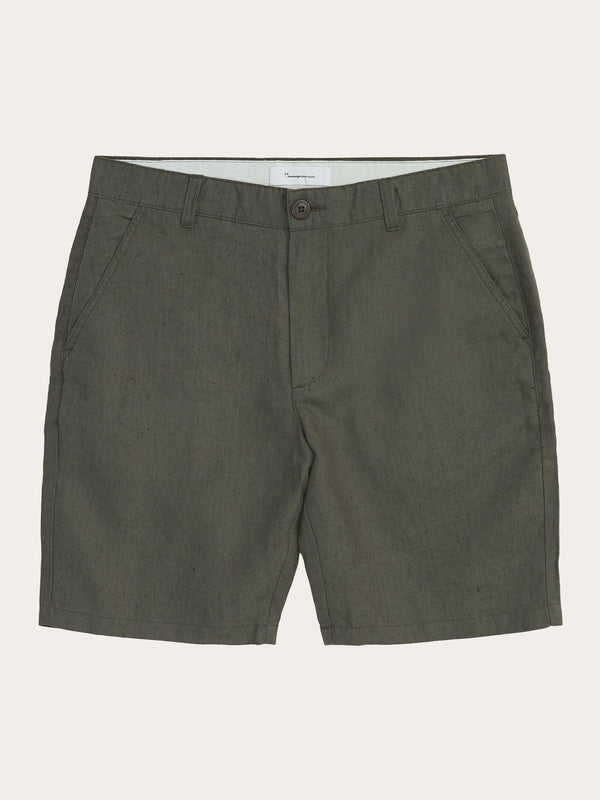 KnowledgeCotton Apparel - MEN CHUCK regular  linen shorts - GOTS/Vegan Shorts 1068 Burned Olive