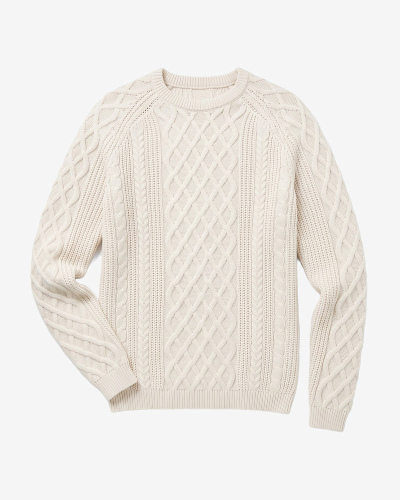 KnowledgeCotton Apparel - MEN Cable knit sweater Knits 1387 Egret