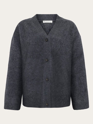 KnowledgeCotton Apparel - WMN Cashmere Crew Neck Cardigan RWS Knits 1073 Dark Grey Melange