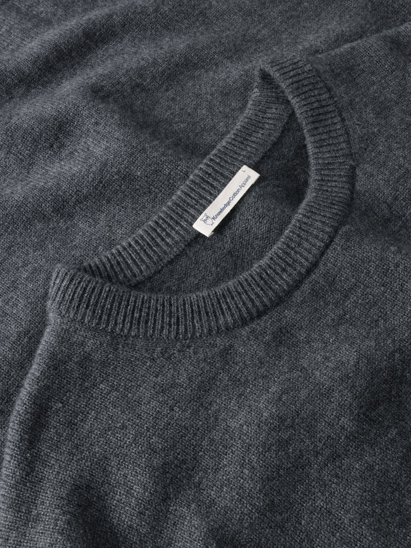 KnowledgeCotton Apparel - MEN Cashmere Crew Neck Knit RWS Knits 1073 Dark Grey Melange