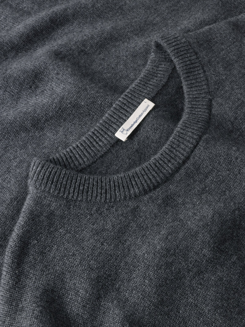 KnowledgeCotton Apparel - MEN Cashmere Crew Neck Knit RWS Knits 1073 Dark Grey Melange