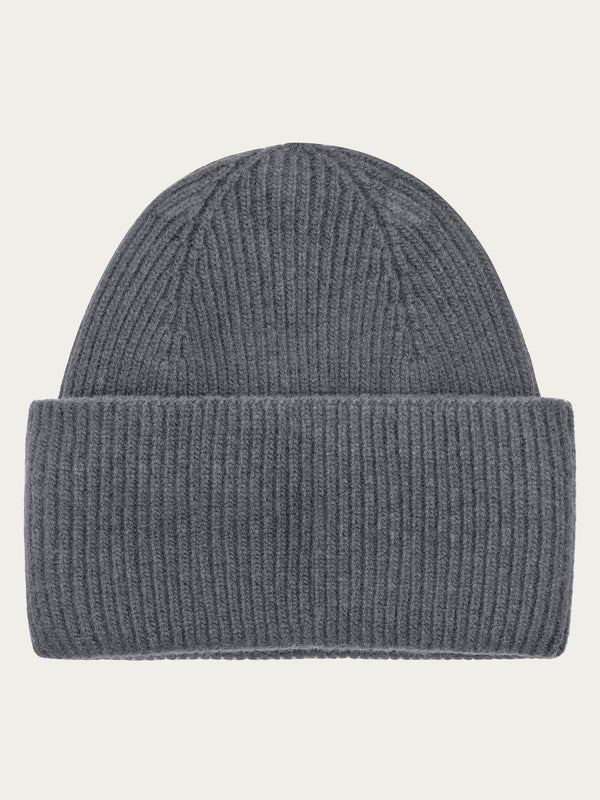 KnowledgeCotton Apparel - UNI Cashmere Rib Beanie RWS Hats 1073 Dark Grey Melange