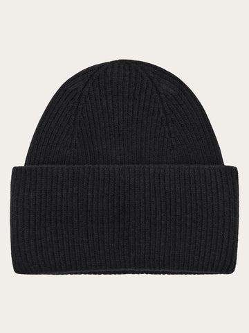 KnowledgeCotton Apparel - UNI Cashmere Rib Beanie RWS Hats 1300 Black Jet