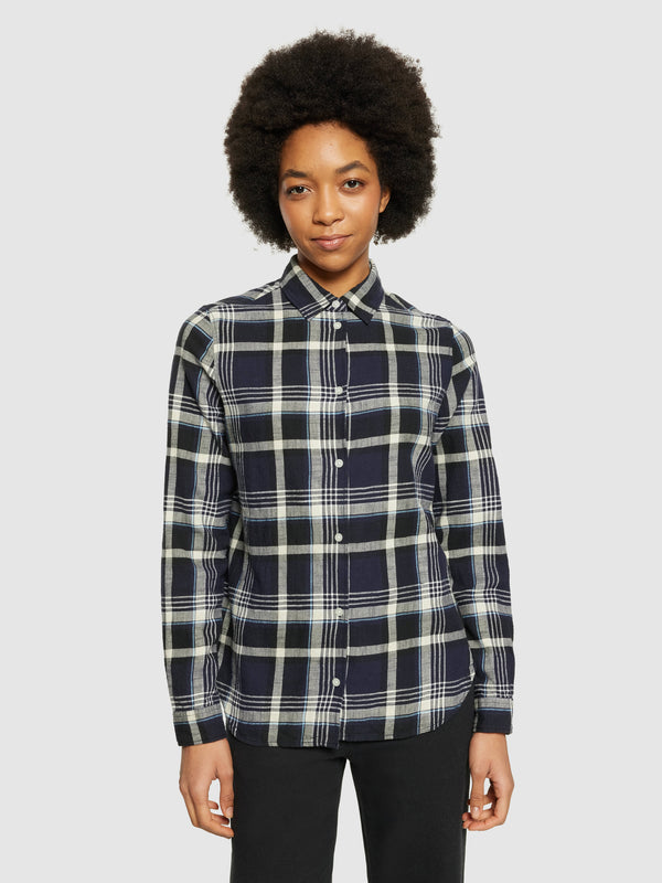 KnowledgeCotton Apparel - WMN Check flannel shirt - GOTS/Vegan Shirts 1300 Black Jet