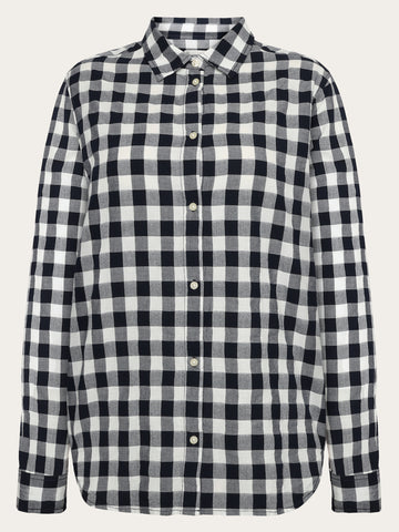 KnowledgeCotton Apparel - WMN Check long sleeved shirt - GOTS/Vegan Shirts 1412 Night Sky