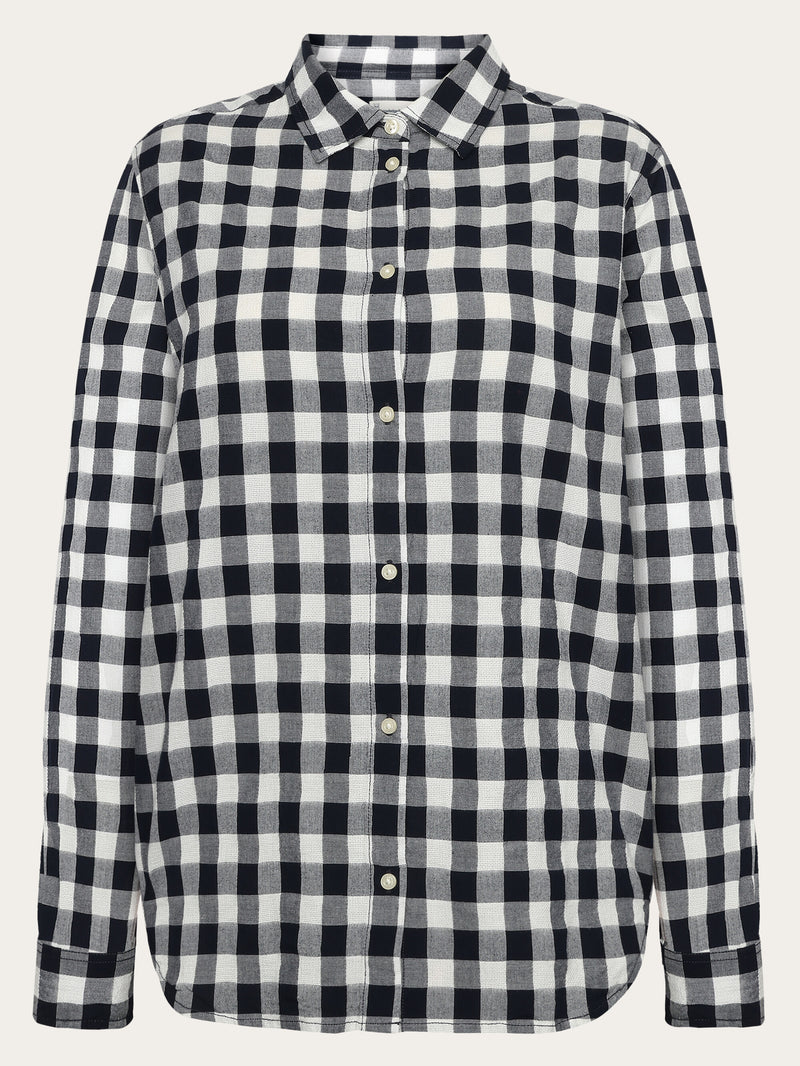 KnowledgeCotton Apparel - WMN Check long sleeved shirt - GOTS/Vegan Shirts 1412 Night Sky