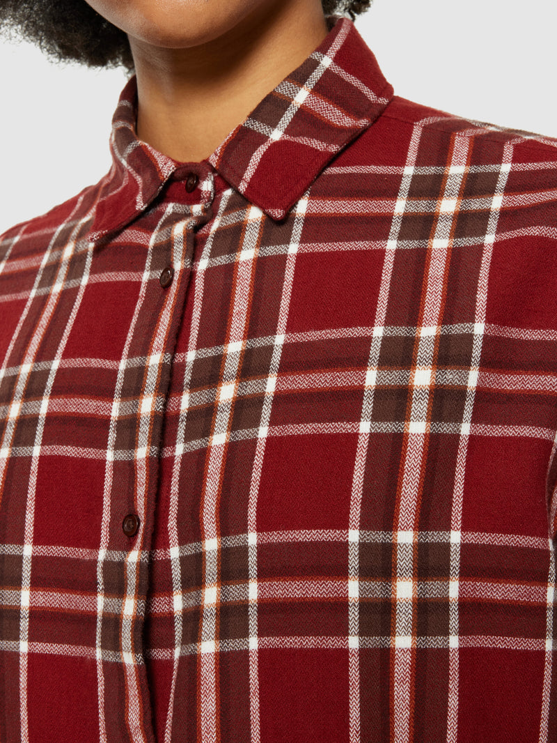 KnowledgeCotton Apparel - WMN Check shirt balloon arms Shirts 7025 Red check